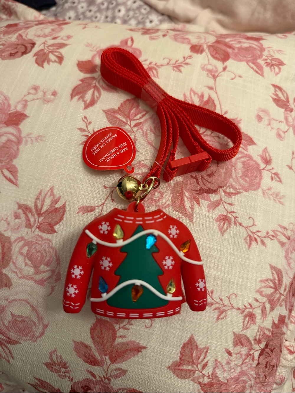 Bath & Body Works Christmas Ugly Sweater Pocketback Holder Bell Lanyard